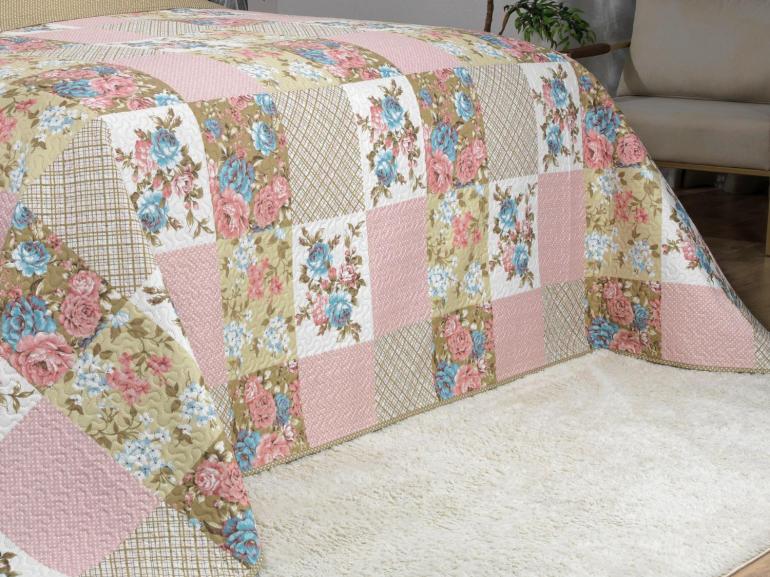 Kit: 1 Cobre-leito Queen Bouti de Microfibra Ultrasonic Estampada + 2 Porta-travesseiros - Margot Vintage - Dui Design