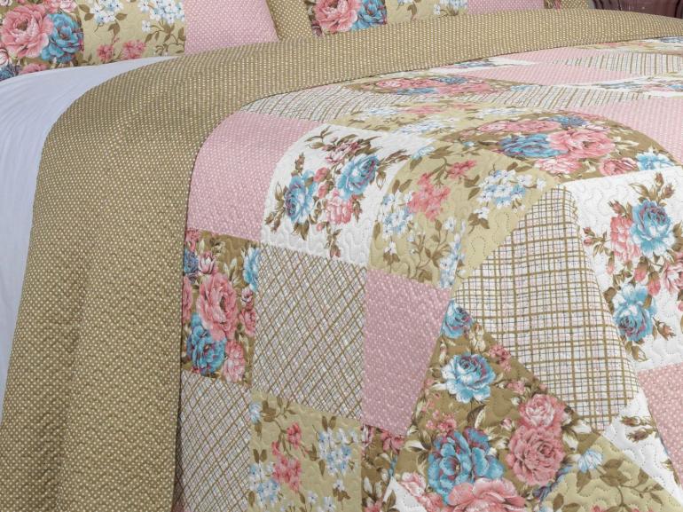 Kit: 1 Cobre-leito Queen Bouti de Microfibra Ultrasonic Estampada + 2 Porta-travesseiros - Margot Vintage - Dui Design