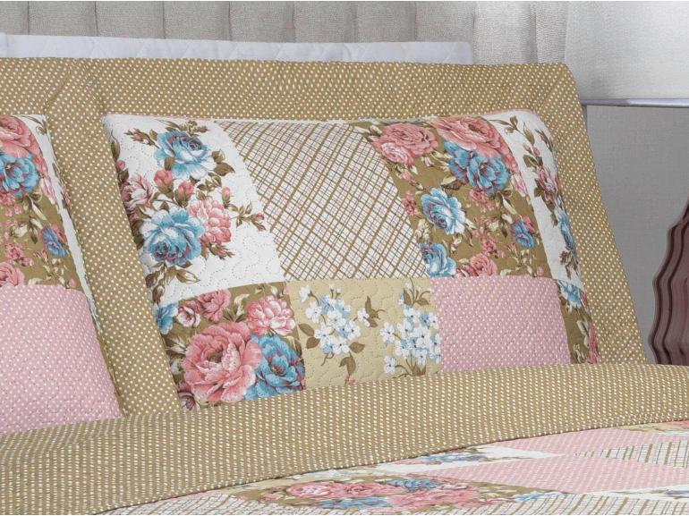 Kit: 1 Cobre-leito Queen Bouti de Microfibra Ultrasonic Estampada + 2 Porta-travesseiros - Margot Vintage - Dui Design