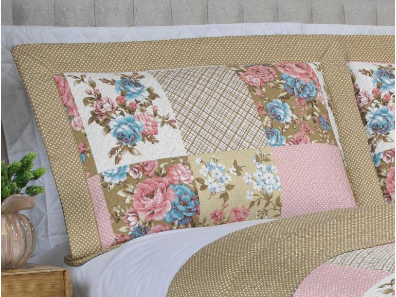 Kit: 1 Cobre-leito Queen Bouti de Microfibra Ultrasonic Estampada + 2 Porta-travesseiros - Margot Vintage - Dui Design