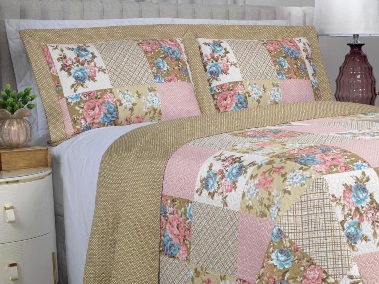 Kit: 1 Cobre-leito Queen Bouti de Microfibra Ultrasonic Estampada + 2 Porta-travesseiros - Margot Vintage - Dui Design