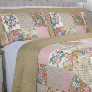 Kit: 1 Cobre-leito Queen Bouti de Microfibra Ultrasonic Estampada + 2 Porta-travesseiros - Margot Vintage - Dui Design