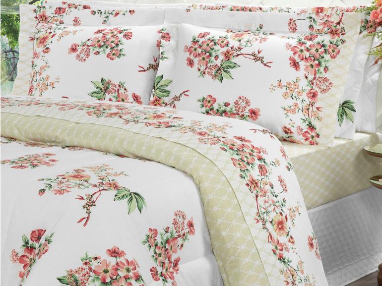Jogo de Cama Queen Percal 200 fios - Marieta Carmin - Dui Design