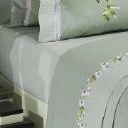 Kit: 1 Cobre-leito Casal + 2 Porta-travesseiros Percal 200 fios 100% Algodo - Marjorie Verde - Dui Design