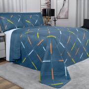 Kit: 1 Cobre-leito King Bouti de Microfibra Ultrasonic Estampada + 2 Porta-travesseiros - Marley Azul - Dui Design