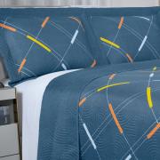 Kit: 1 Cobre-leito King Bouti de Microfibra Ultrasonic Estampada + 2 Porta-travesseiros - Marley Azul - Dui Design