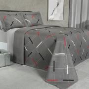 Kit: 1 Cobre-leito Casal Bouti de Microfibra Ultrasonic Estampada + 2 Porta-travesseiros - Marley Cinza - Dui Design