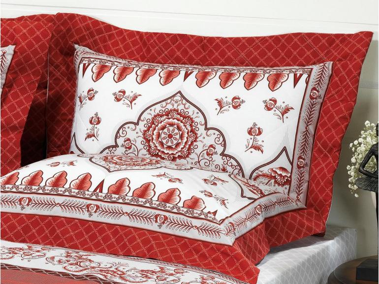 Kit: 1 Cobre-leito Queen + 2 Porta-travesseiros 150 fios 100% Algodo - Marrocos Vermelho - Dui Design