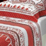 Kit: 1 Cobre-leito Casal + 2 Porta-travesseiros 150 fios 100% Algodo - Marrocos Vermelho - Dui Design