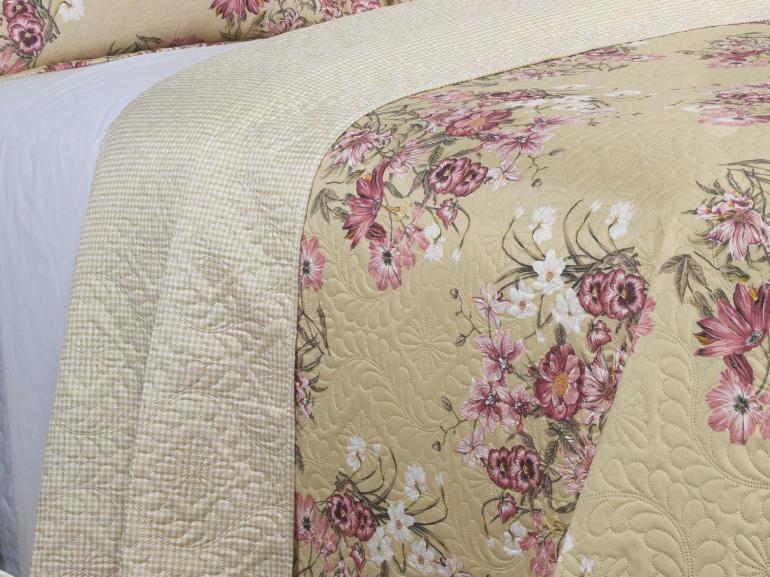 Kit: 1 Cobre-leito King Bouti de Microfibra Ultrasonic Estampada + 2 Porta-travesseiros - Marta Bege - Dui Design