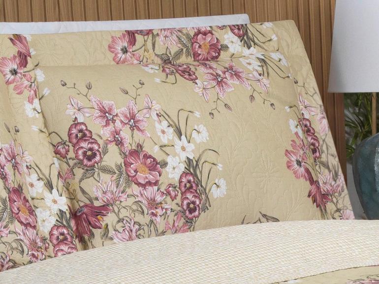 Kit: 1 Cobre-leito King Bouti de Microfibra Ultrasonic Estampada + 2 Porta-travesseiros - Marta Bege - Dui Design