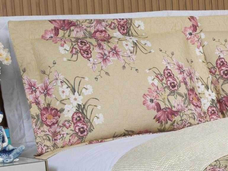 Kit: 1 Cobre-leito King Bouti de Microfibra Ultrasonic Estampada + 2 Porta-travesseiros - Marta Bege - Dui Design