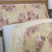 Kit: 1 Cobre-leito King Bouti de Microfibra Ultrasonic Estampada + 2 Porta-travesseiros - Marta Bege - Dui Design