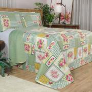 Kit: 1 Cobre-leito Queen Bouti de Microfibra Ultrasonic Estampada + 2 Porta-travesseiros - Martina Verde - Dui Design