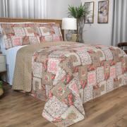 Kit: 1 Cobre-leito King Bouti de Microfibra Ultrasonic Estampada + 2 Porta-travesseiros - Mary Bege e Carmim - Dui Design