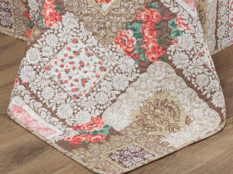 Kit: 1 Cobre-leito King Bouti de Microfibra Ultrasonic Estampada + 2 Porta-travesseiros - Mary Bege e Carmim - Dui Design