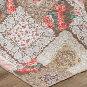 Kit: 1 Cobre-leito King Bouti de Microfibra Ultrasonic Estampada + 2 Porta-travesseiros - Mary Bege e Carmim - Dui Design