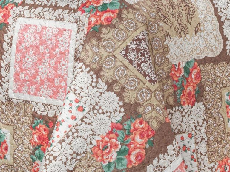 Kit: 1 Cobre-leito King Bouti de Microfibra Ultrasonic Estampada + 2 Porta-travesseiros - Mary Bege e Carmim - Dui Design