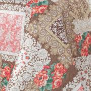 Kit: 1 Cobre-leito King Bouti de Microfibra Ultrasonic Estampada + 2 Porta-travesseiros - Mary Bege e Carmim - Dui Design