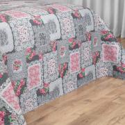 Kit: 1 Cobre-leito King Bouti de Microfibra Ultrasonic Estampada + 2 Porta-travesseiros - Mary Cinza e Rosa - Dui Design