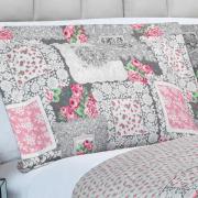 Kit: 1 Cobre-leito King Bouti de Microfibra Ultrasonic Estampada + 2 Porta-travesseiros - Mary Cinza e Rosa - Dui Design