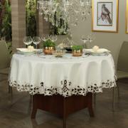 Toalha de Mesa  com Bordado Richelieu Redonda 175cm - Mary Natural Caqui - Dui Design