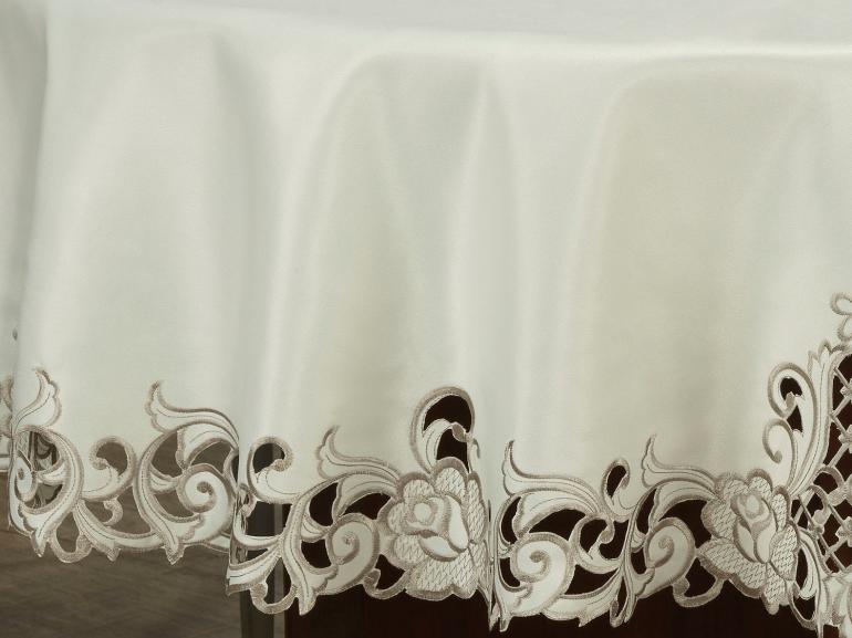 Toalha de Mesa  com Bordado Richelieu Redonda 175cm - Mary Natural Caqui - Dui Design