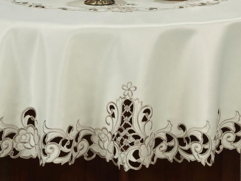 Toalha de Mesa  com Bordado Richelieu Redonda 175cm - Mary Natural Caqui - Dui Design