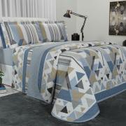 Kit: 1 Cobre-leito Queen + 2 Porta-travesseiros 150 fios - Matheo Azul - Dui Design