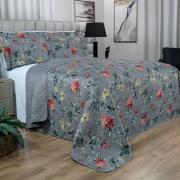 Kit: 1 Cobre-leito King Bouti de Microfibra Ultrasonic Estampada + 2 Porta-travesseiros - Maureen Cinza - Dui Design