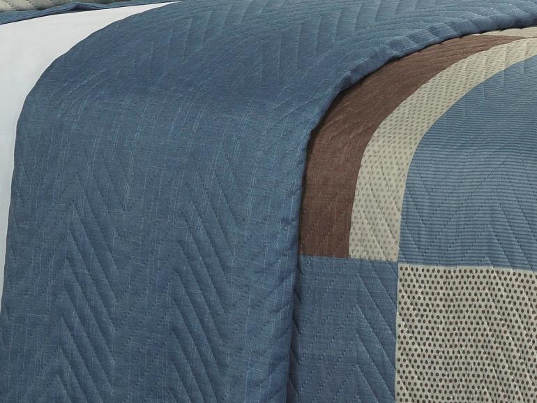Kit: 1 Cobre-leito Casal Bouti de Microfibra Ultrasonic Estampada + 2 Porta-travesseiros - Maxime Azul - Dui Design
