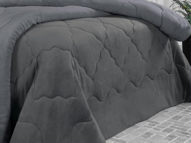 Edredom Casal Plush  - Maxy Grafite e Cinza - Dui Design