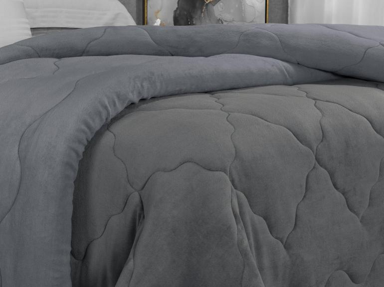 Edredom Casal Plush  - Maxy Grafite e Cinza - Dui Design