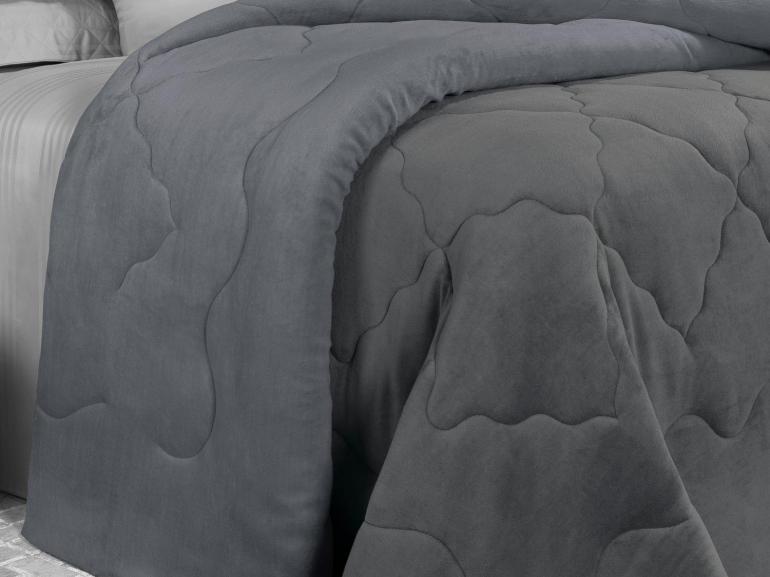 Edredom Casal Plush  - Maxy Grafite e Cinza - Dui Design