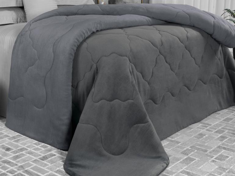 Edredom Casal Plush  - Maxy Grafite e Cinza - Dui Design