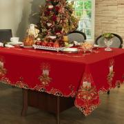 Toalha de Mesa Natal com Bordado Richelieu Retangular 6 Lugares 160x220cm - Melodia Vermelho - Dui Design