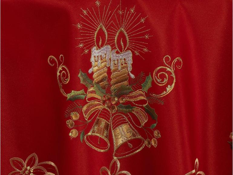 Toalha de Mesa Natal com Bordado Richelieu Redonda 180cm - Melodia Vermelho - Dui Design