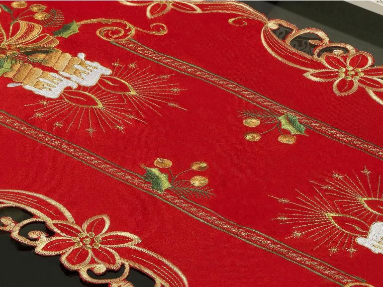 Trilho de Mesa Natal com Bordado Richelieu 40x85cm Avulso - Melodia Vermelho - Dui Design