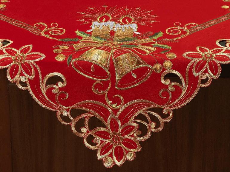 Centro de Mesa Natal Quadrado com Bordado Richelieu 85x85cm - Melodia Vermelho - Dui Design