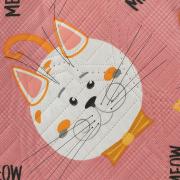 Kit: 1 Cobre-leito Queen Kids Bouti de Microfibra PatchWork Ultrasonic + 2 Porta-travesseiro - Meow Rosa - Dui Design