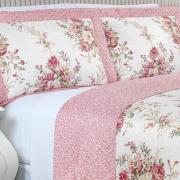 Kit: 1 Cobre-leito Queen Bouti de Microfibra Ultrasonic Estampada + 2 Porta-travesseiros - Mercedes Rosa - Dui Design