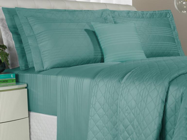 Kit: 1 Cobre-leito King + 2 porta-travesseiros Cetim 300 fios - Milano Azul Nilo - Dui Design