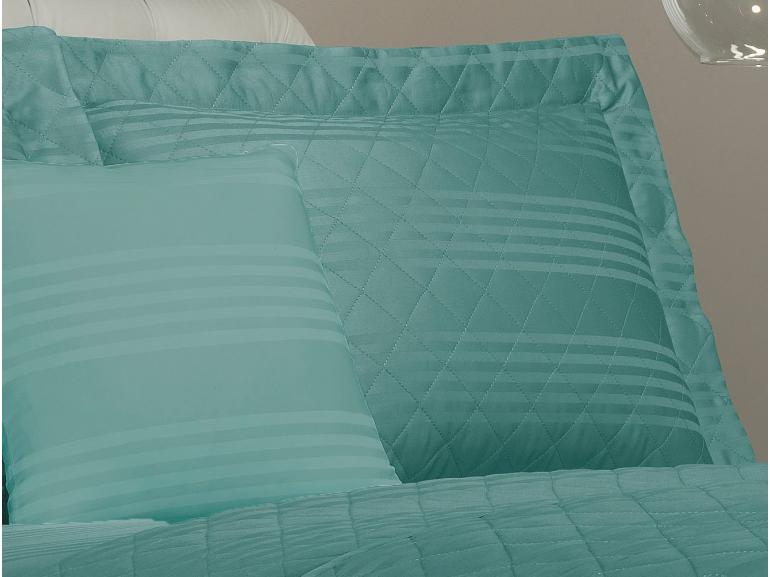 Kit: 1 Cobre-leito Casal + 2 porta-travesseiros Cetim 300 fios - Milano Azul Nilo - Dui Design