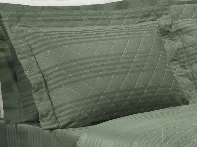 Kit: 1 Cobre-leito Solteiro + 1 porta-travesseiro Cetim 300 fios - Milano Verde Confrei - Dui Design