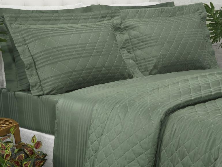 Kit: 1 Cobre-leito Casal + 2 porta-travesseiros Cetim 300 fios - Milano Verde Confrei - Dui Design