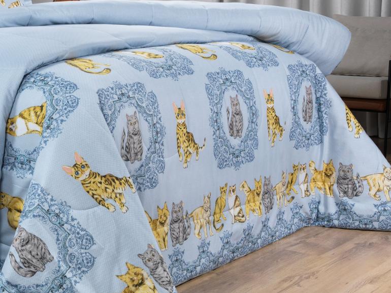 Jogo de Cama King 150 fios - Mister Cat Azul - Dui Design