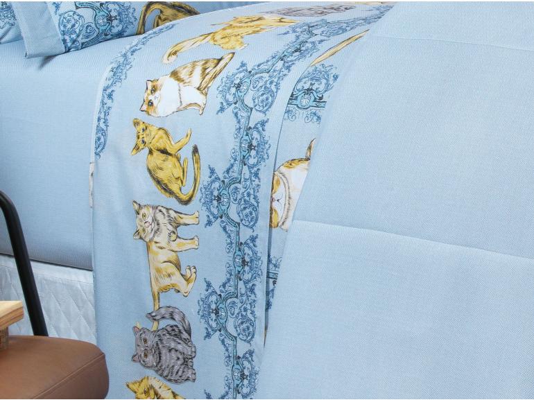 Jogo de Cama King 150 fios - Mister Cat Azul - Dui Design