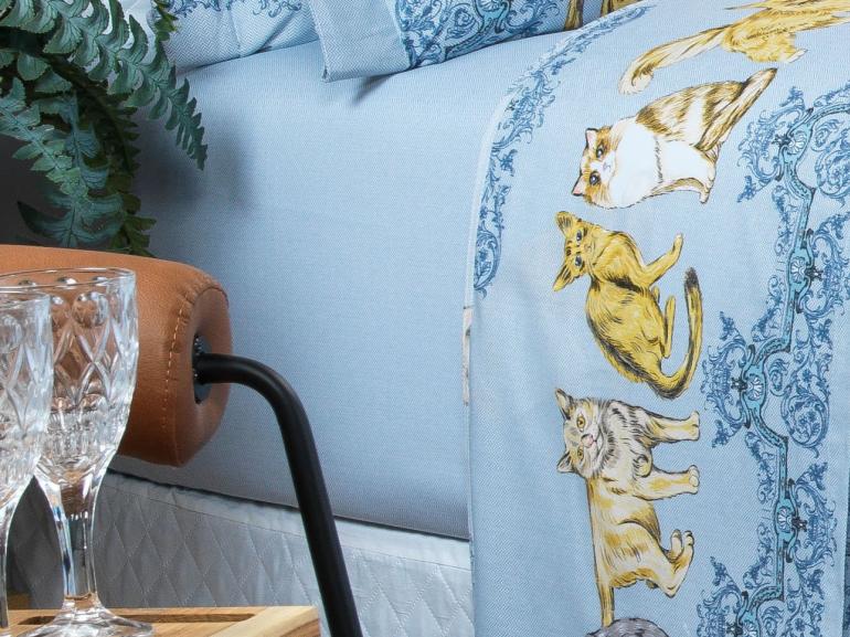 Jogo de Cama King 150 fios - Mister Cat Azul - Dui Design