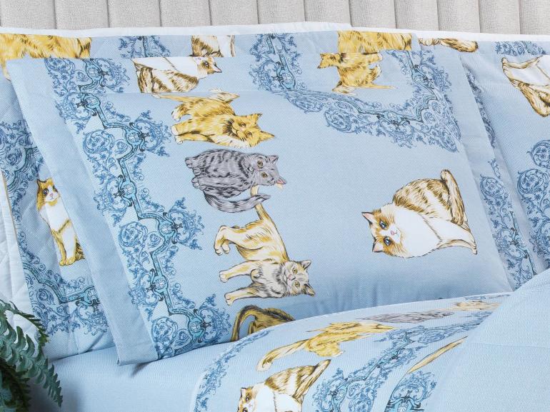 Jogo de Cama King 150 fios - Mister Cat Azul - Dui Design