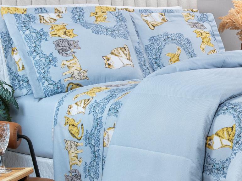 Jogo de Cama King 150 fios - Mister Cat Azul - Dui Design